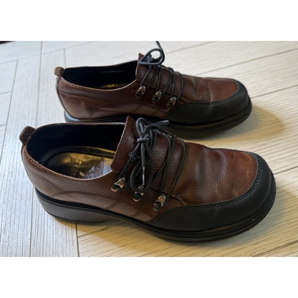 Dansko Women\'s Sz EU 38 Janika Lace Up Oxford Clogs Brown Leather Comfort Shoes‎